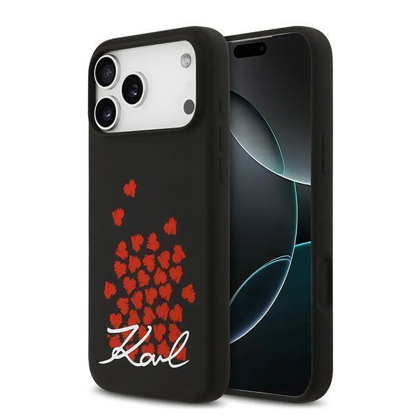Lagerfeld для iPhone 17 Pro чехол Liquid Silicone Hearts Hard Black (MagSafe)